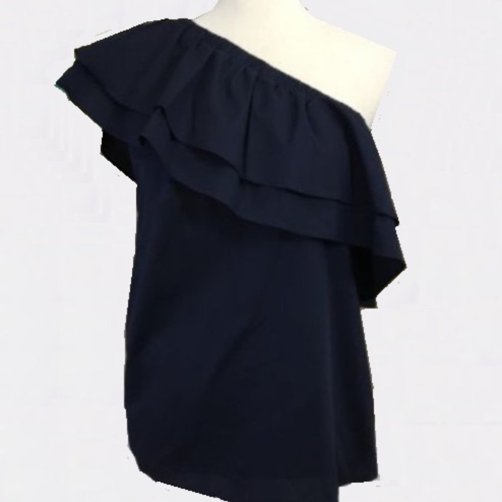 Halogen One-Shoulder Asymmetrical Ruffle Neckline Blouse - Picture 2 of 5